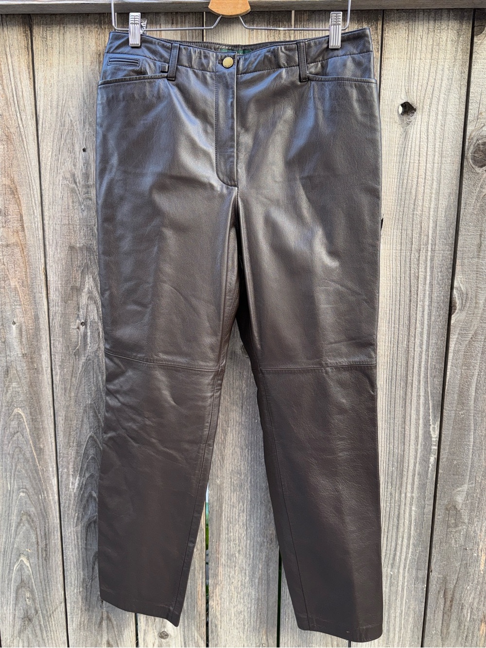Lauren Ralph Lauren Brown Leather Pants Womens Size 12P High Rise Straight Leg